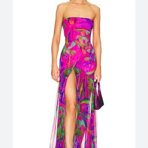 Retrofete Strapless Pink and Green Dress